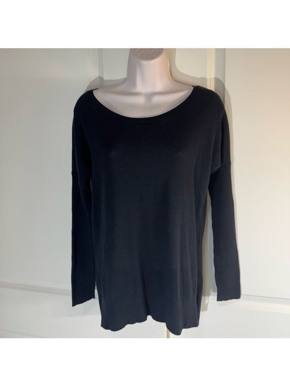 Victoria's Secret Black Lightweight Scoop Neck Cotton Long Sleeve Sweater Small